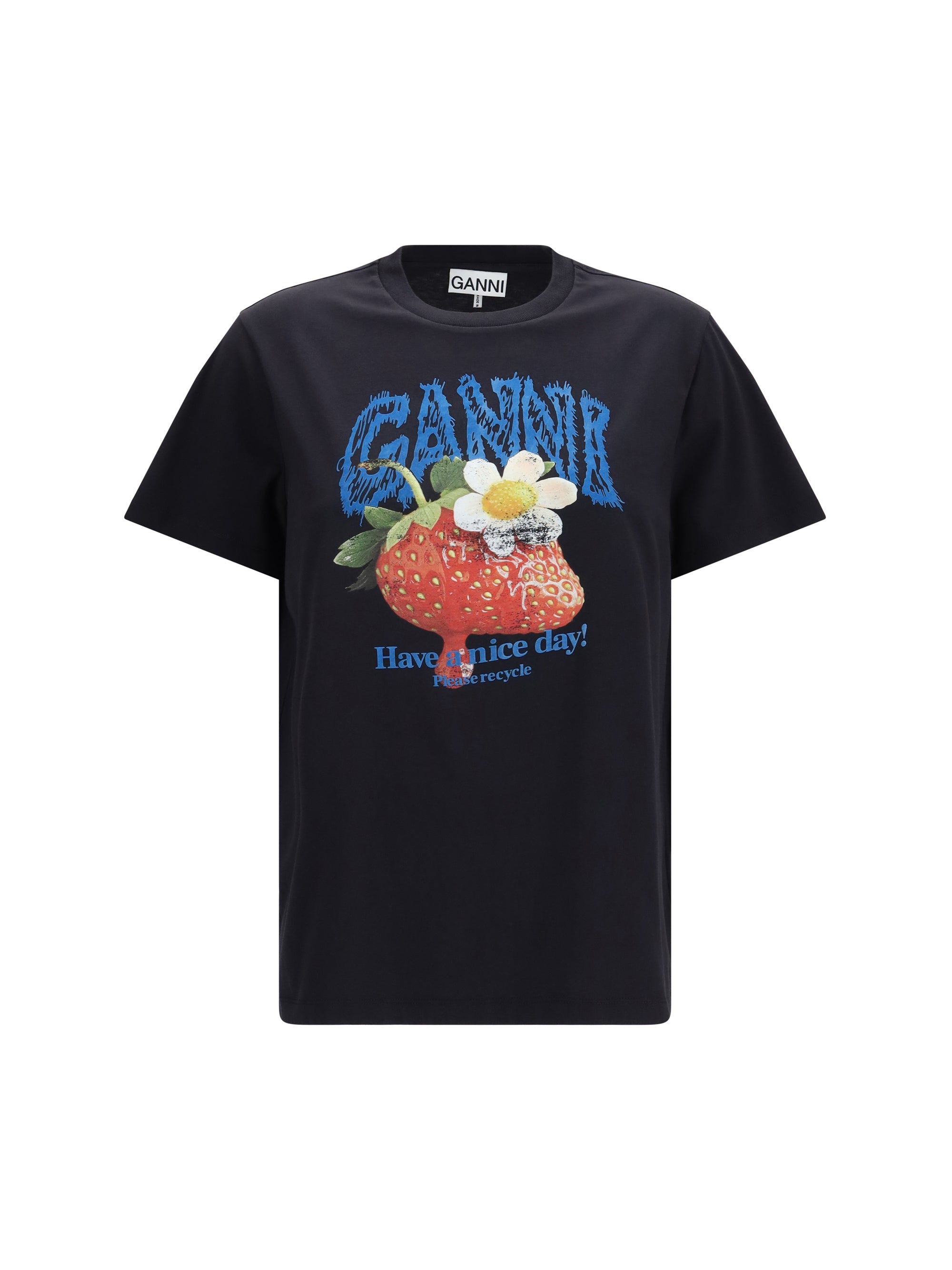 Graphic Strawberry Print T-Shirt — Black