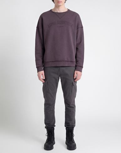 Man Sweatshirt Dark purple Size L Cotton, Polyester