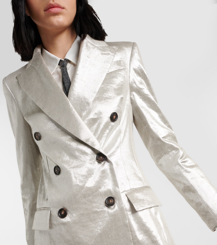 Double-breasted metallic linen-blend blazer