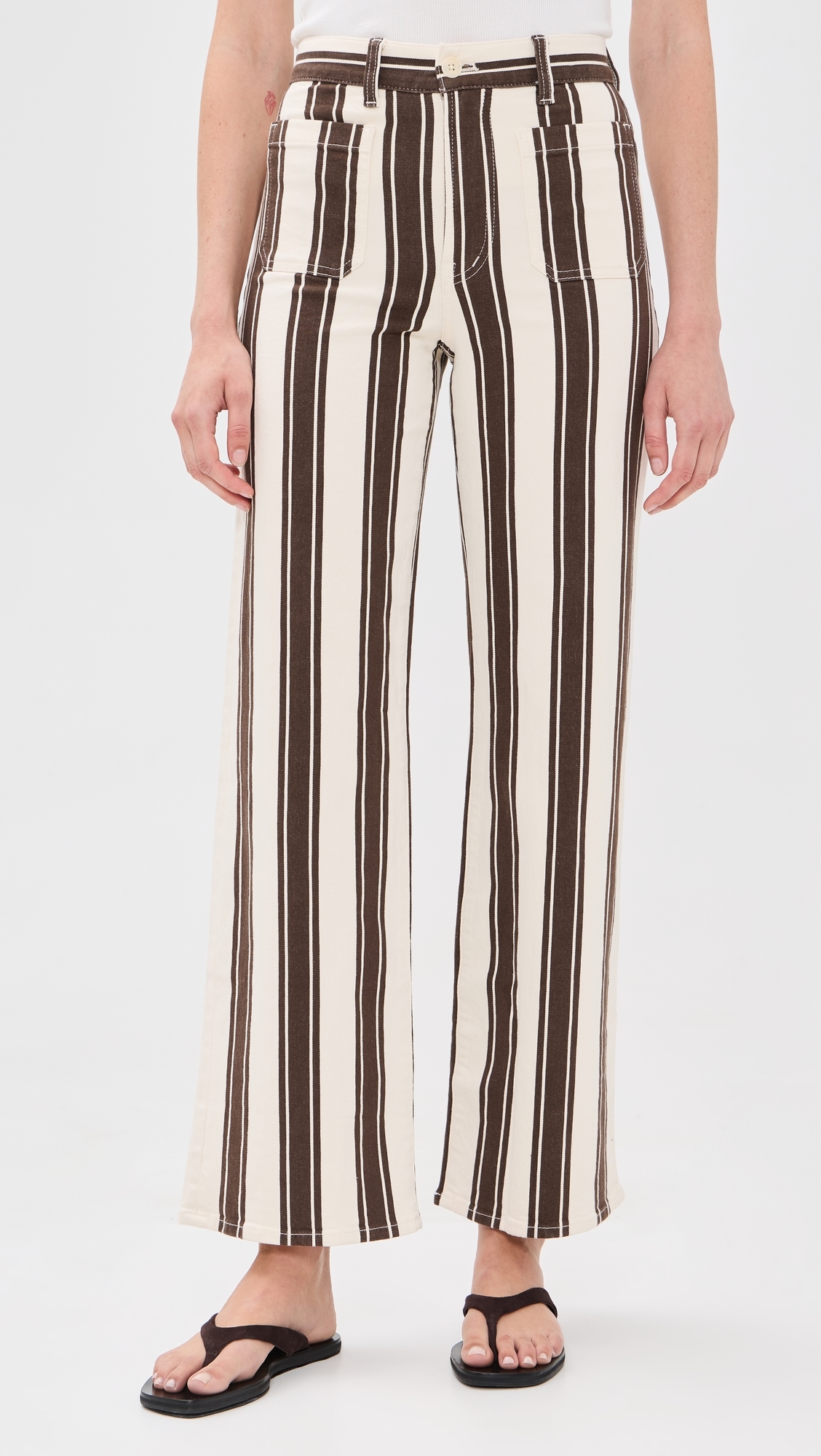 The Emmy Wide Leg Pants Ivory & Brown Stripe