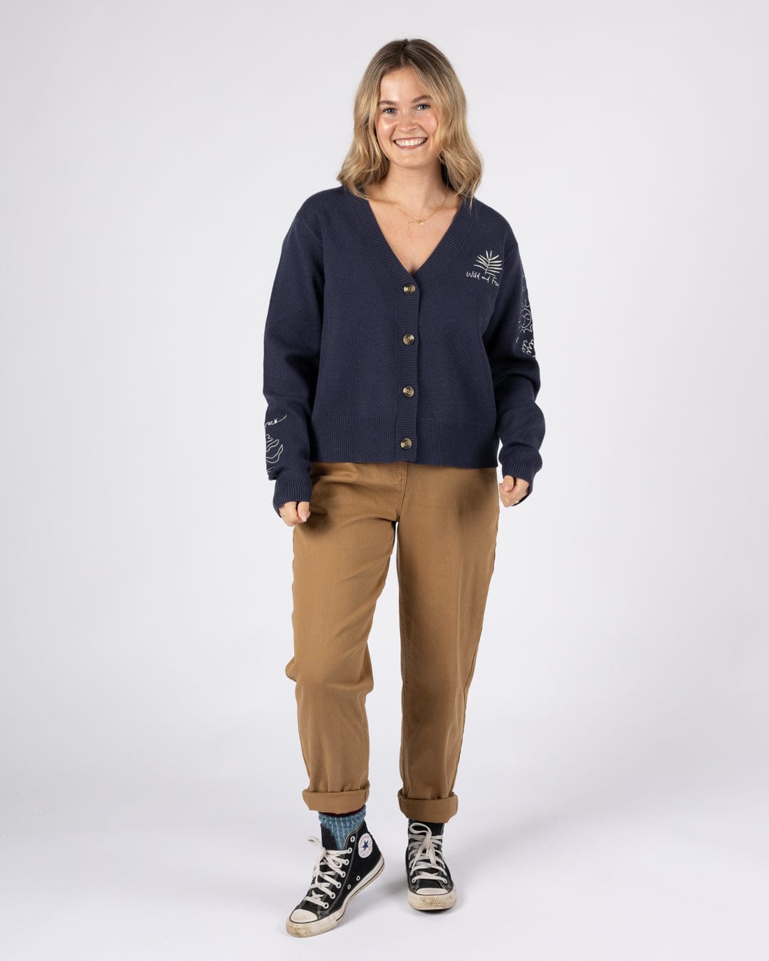 Saltrock Winter Serenity Womens Knitted Embroidered Cardigan in Blue