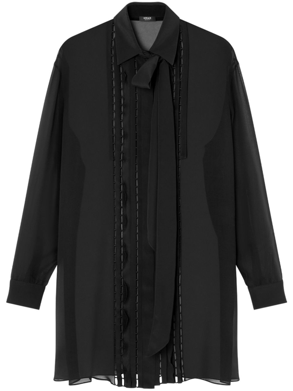 Pussy bow-collar semi-sheer shirt - Black