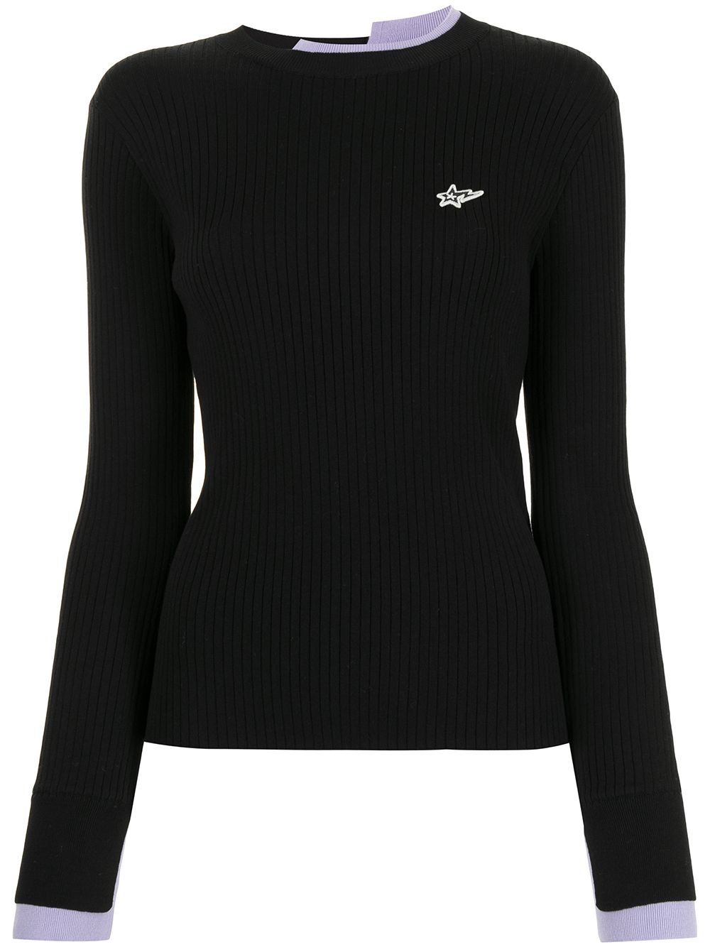 Ribbed patch-detail knitted top - Black