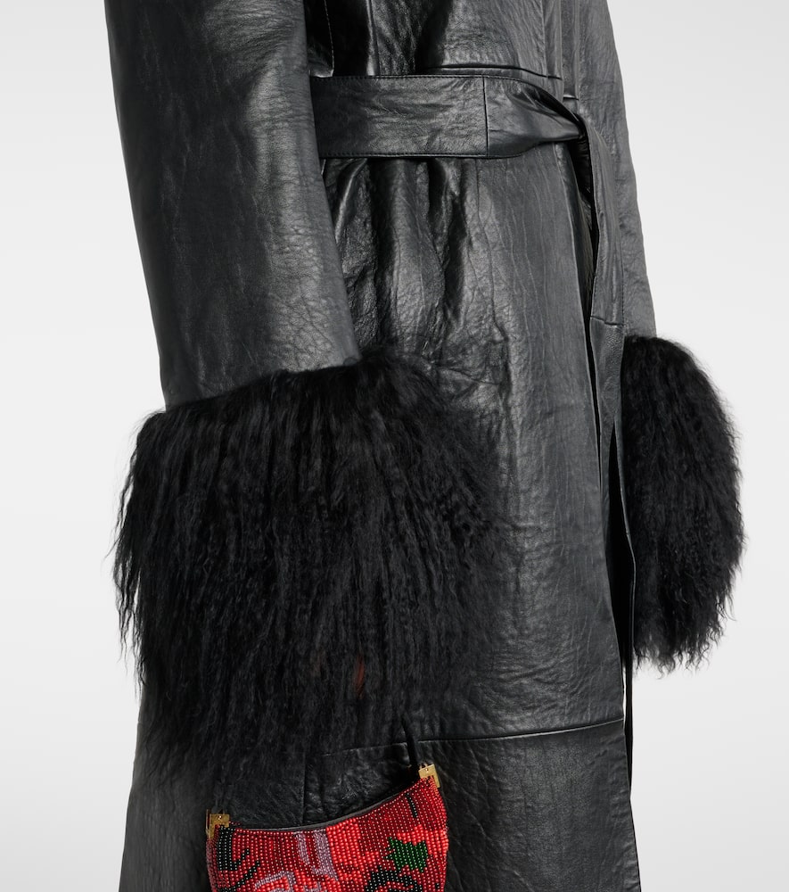 Shearling-trimmed leather coat
