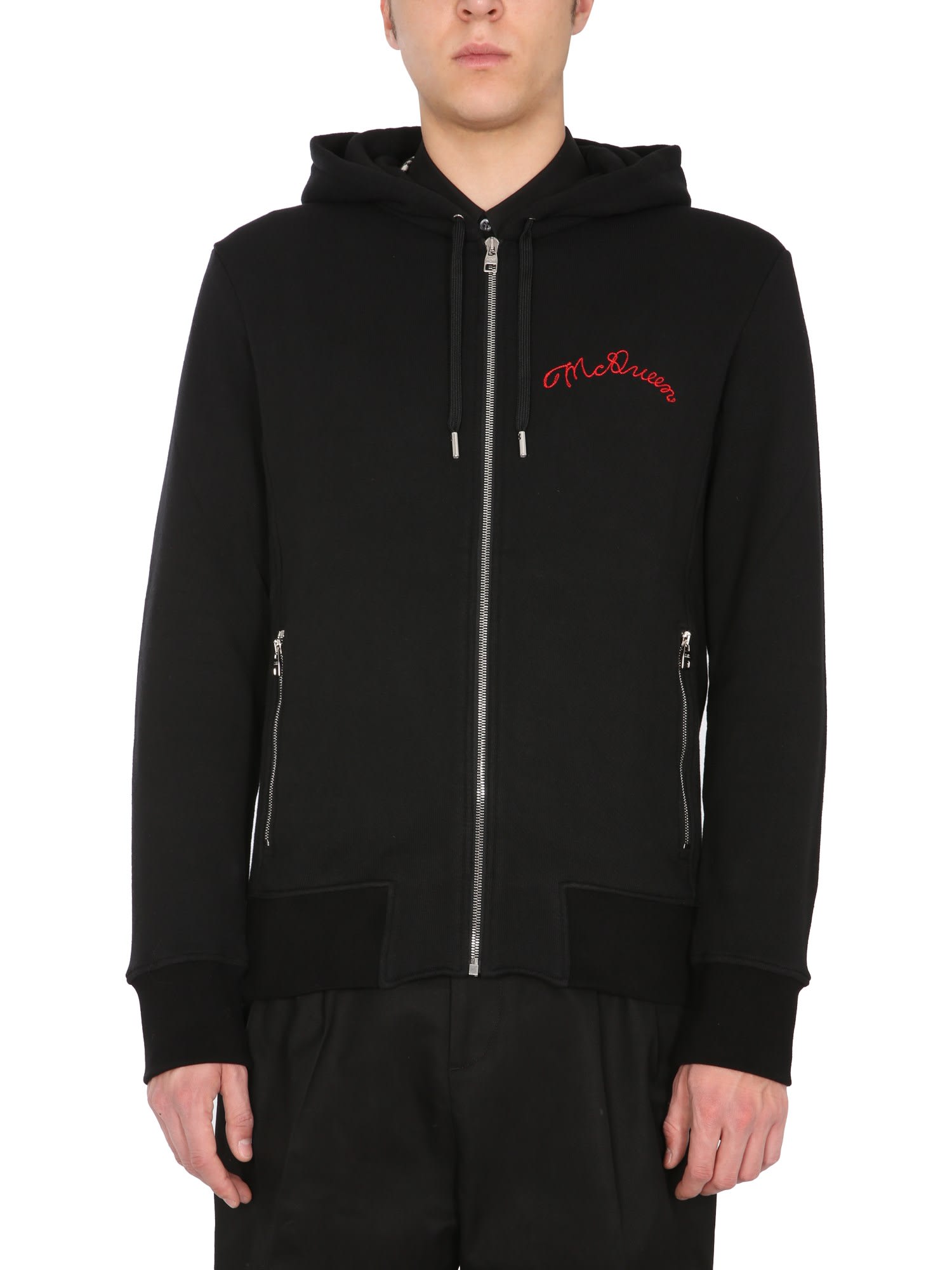 Embroidered logo zip-up hoodie