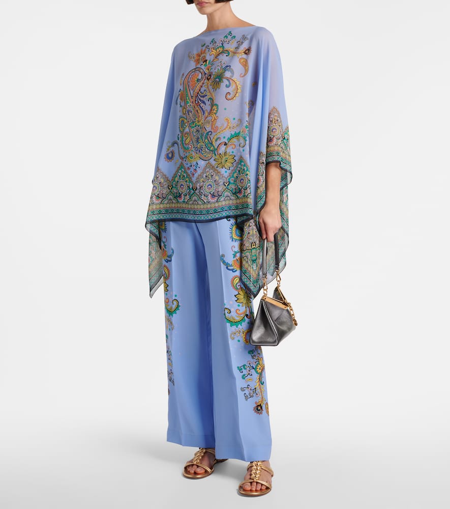 Floral silk crêpe de chine wide-leg pants