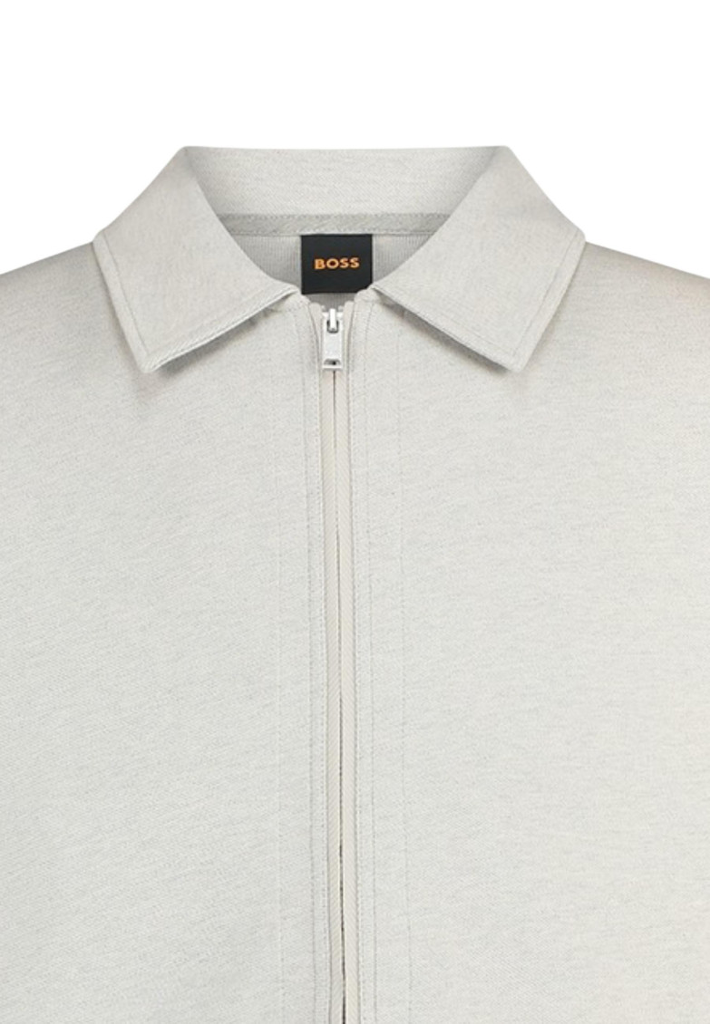 Grey Solid Shirt Collar Sweatshirt