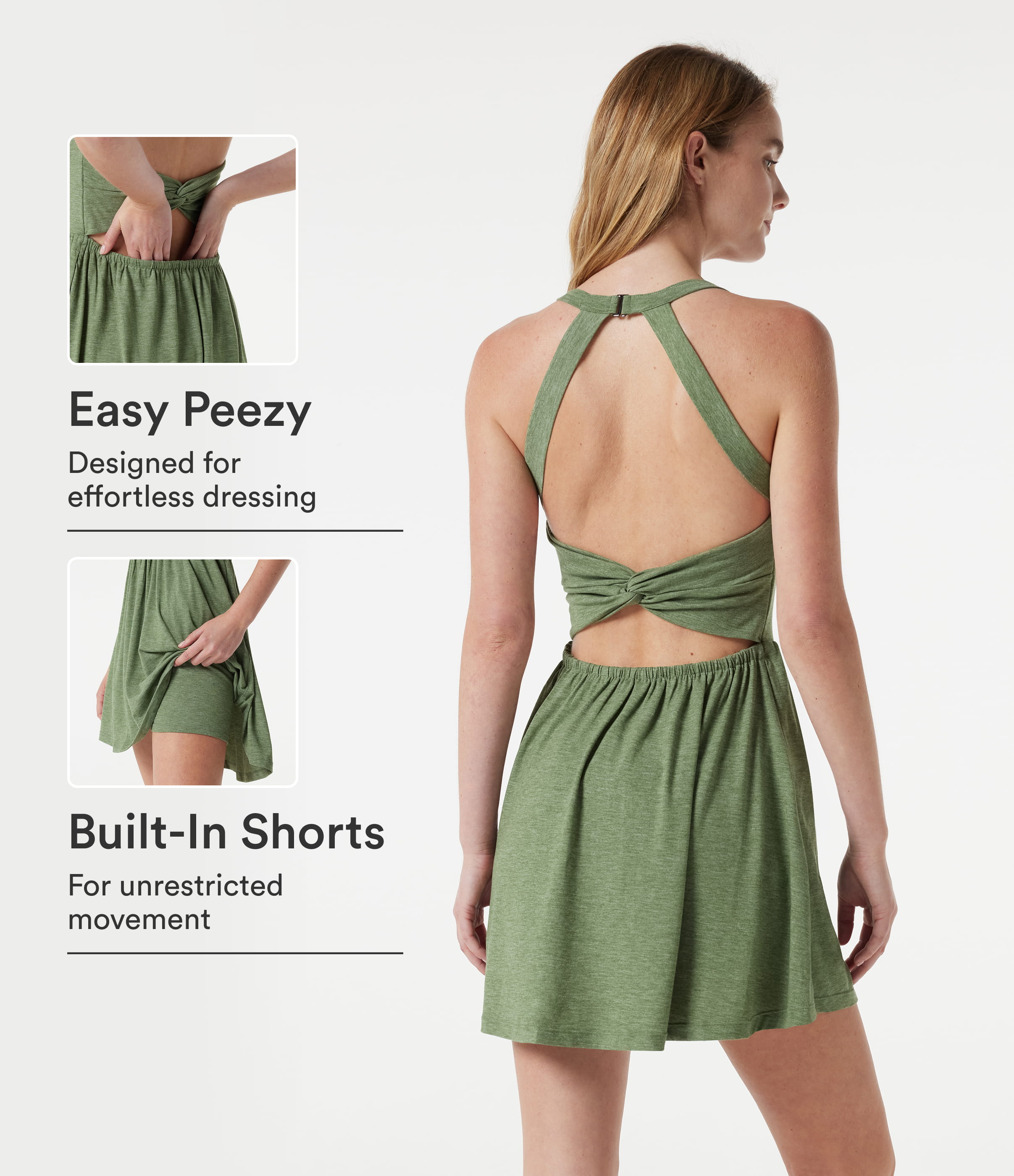 U Neck Built-in Bra 2-in-1 Flowy Mini Casual Dress with Pockets-Easy Peezy Edition Casual Dress - Light Green Floral Yarn