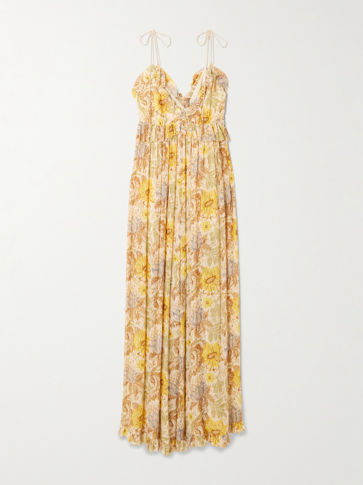 Daylight Ruffled Floral-print Metallic Fil Coupé Gauze Jumpsuit - Orange