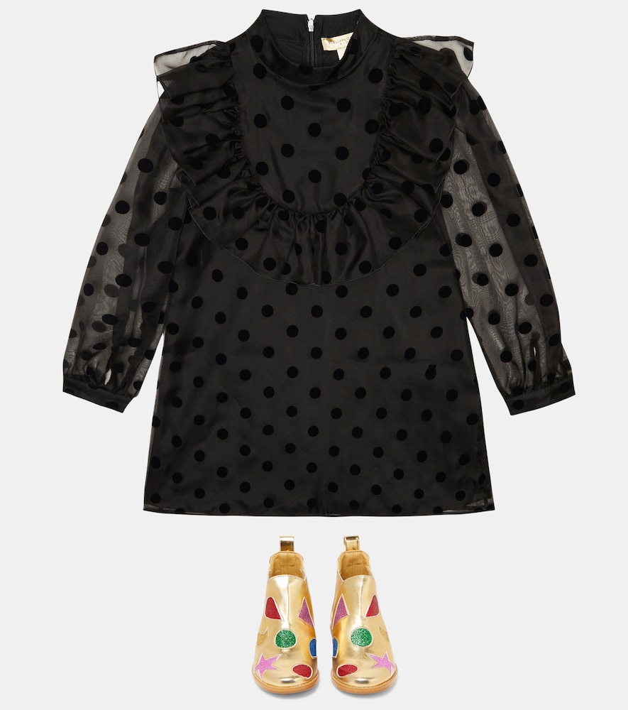 Stella McCartney Kids Polka-dot ruffle-trimmed silk dress