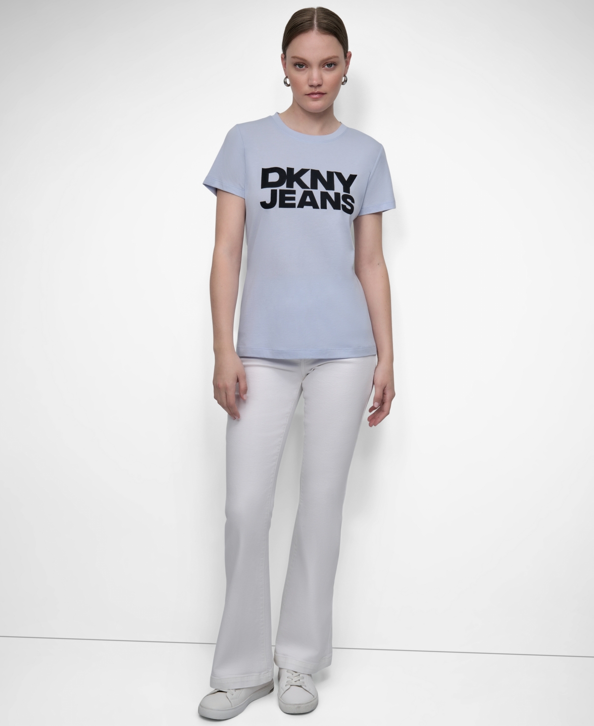Women's Flocked Logo Crewneck T-Shirt - Frost Blue