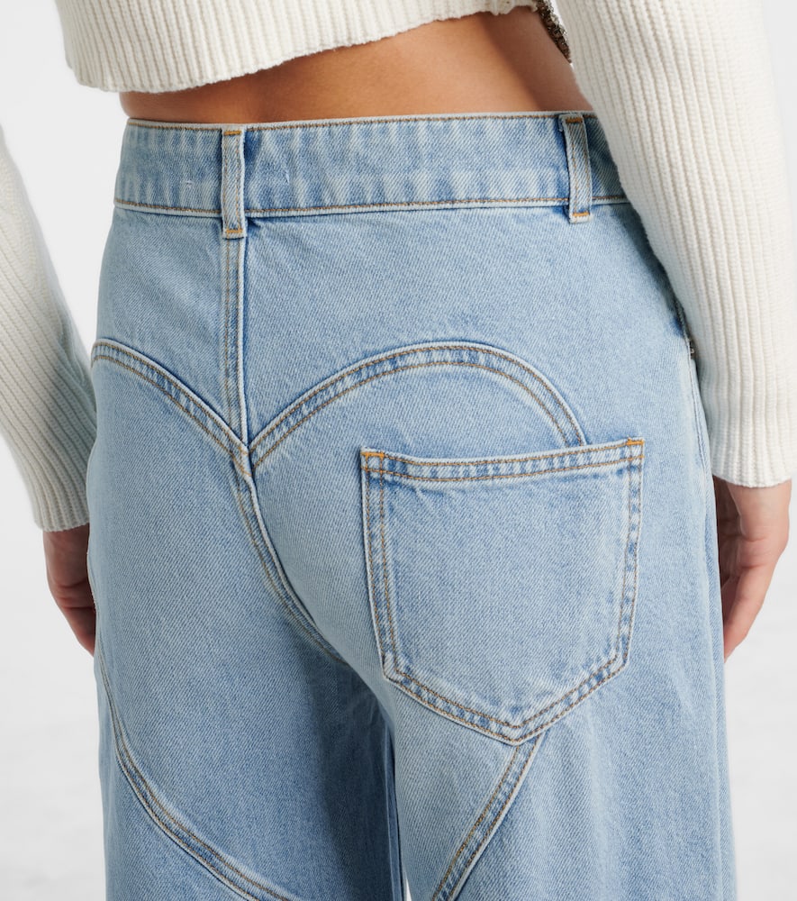 Distressed embellished wide-leg jeans
