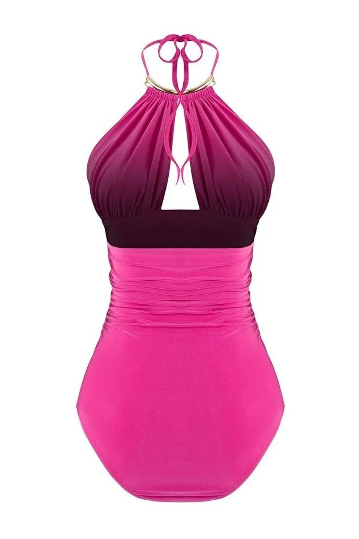 WOVCOR Women's Cut Out Halter Neck Sleeveless Fitted Bodysuit Top in Pink