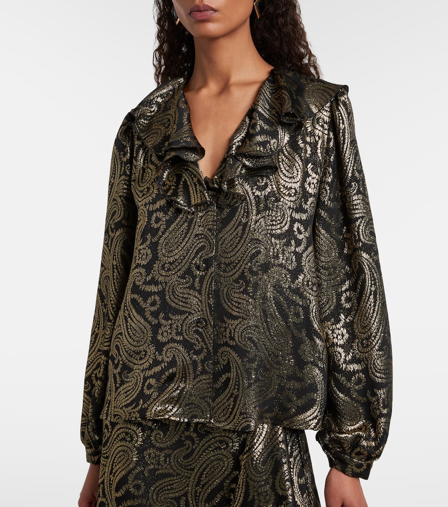 Paisley ruffled silk-blend blouse