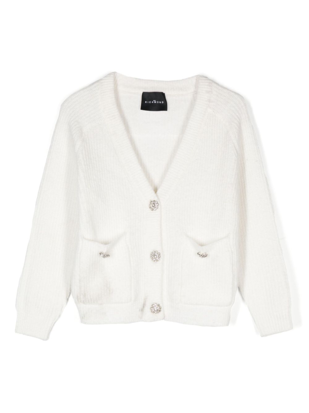 Crystal-button cardigan - White