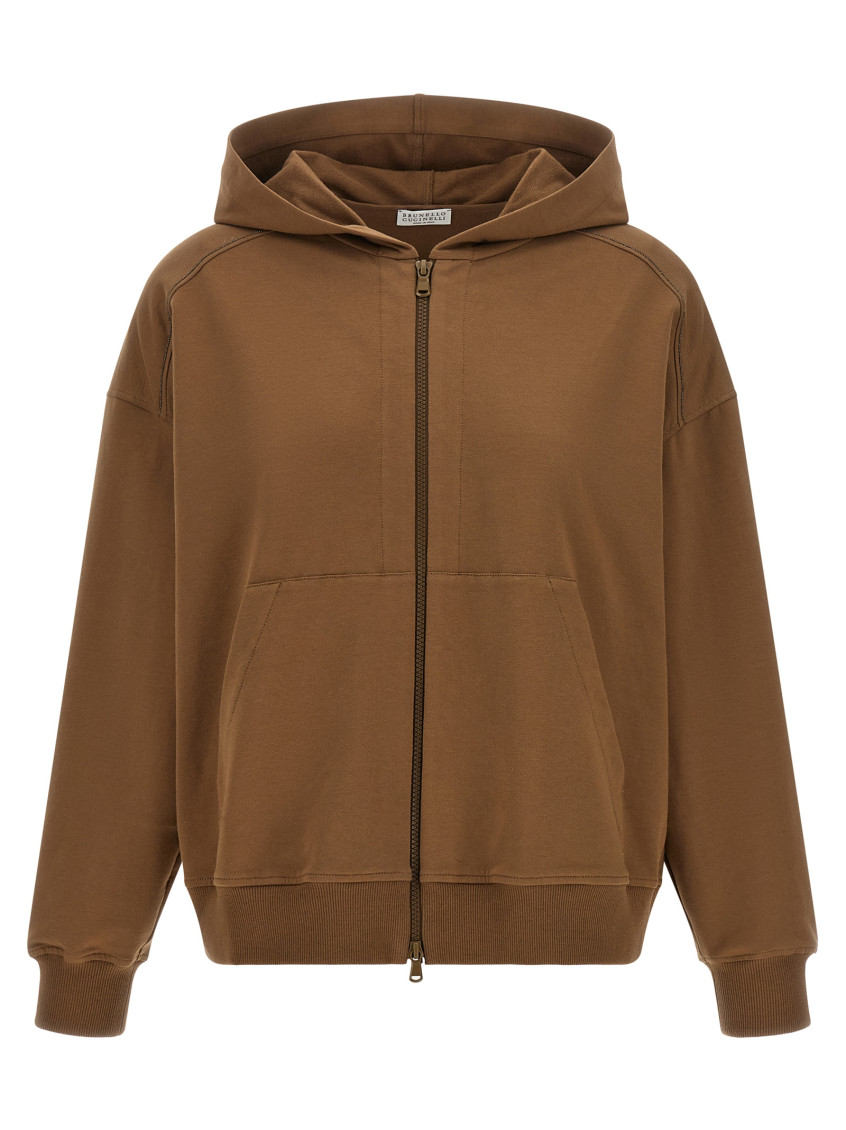 Brown Solid Hood Sweatshirt