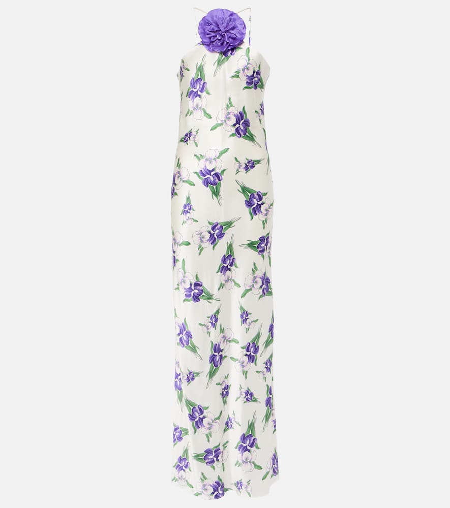 Floral-appliqué silk gown