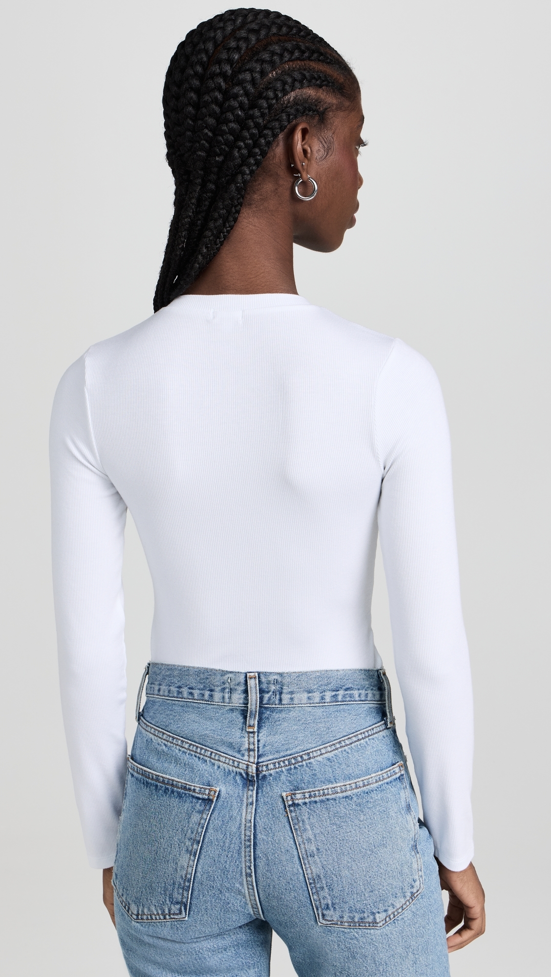 Ambitionist 여성 Button Up Ribbed Henley Bodysuit White