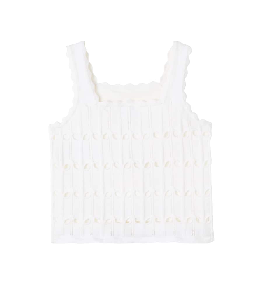 Cutout scalloped wool and cotton tank top