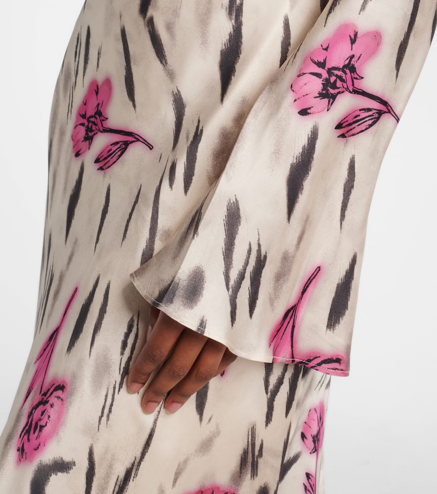 Floral open-back satin maxi dress