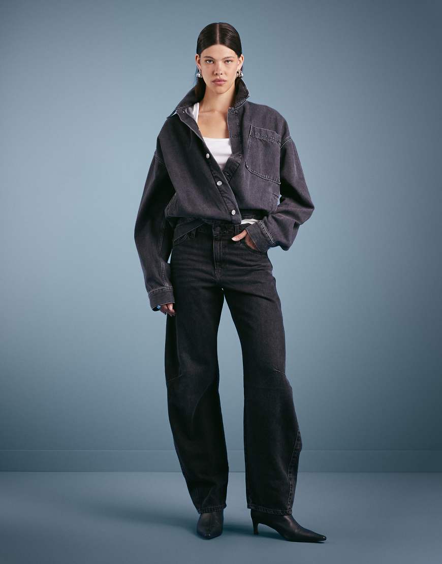 Baggy dad barrel jeans in black-Navy