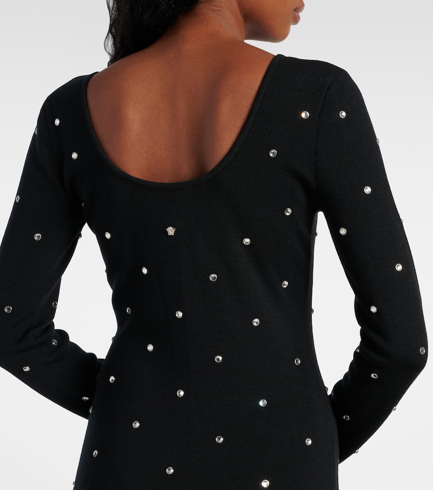 Crystal-embellished virgin wool midi dress