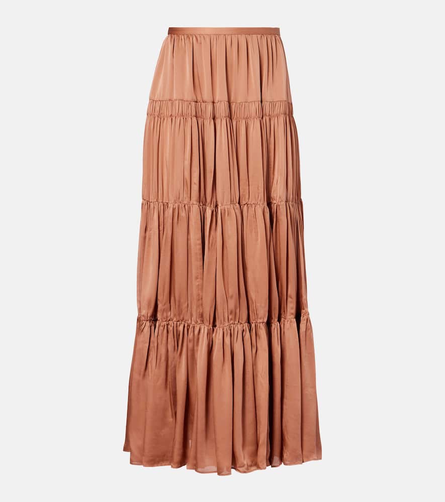Gaelle tiered silk satin maxi skirt