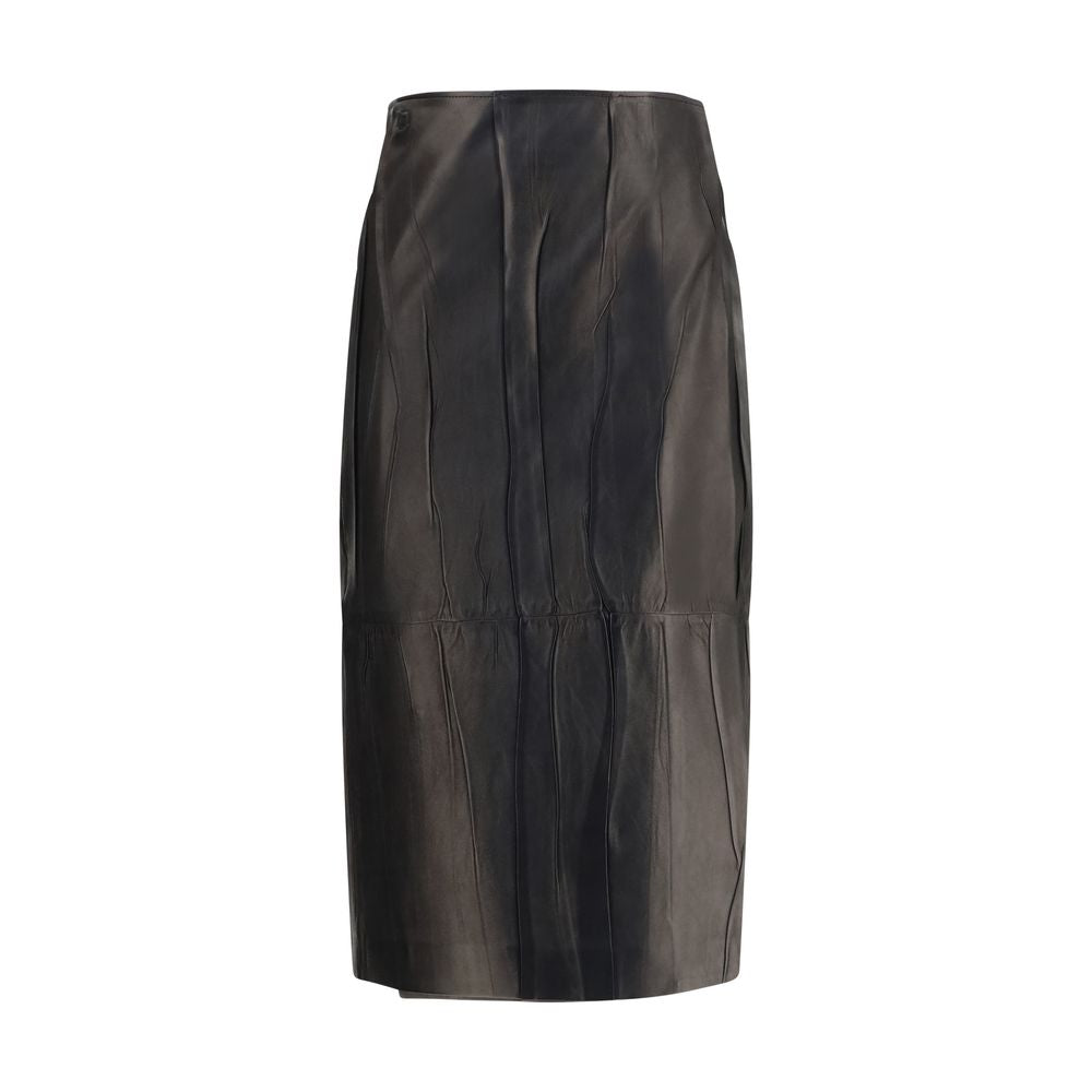 Crinkled Lambskin Midi Skirt — Black