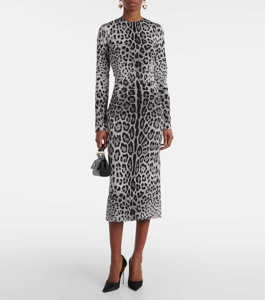 Leopard-print silk-blend midi dress