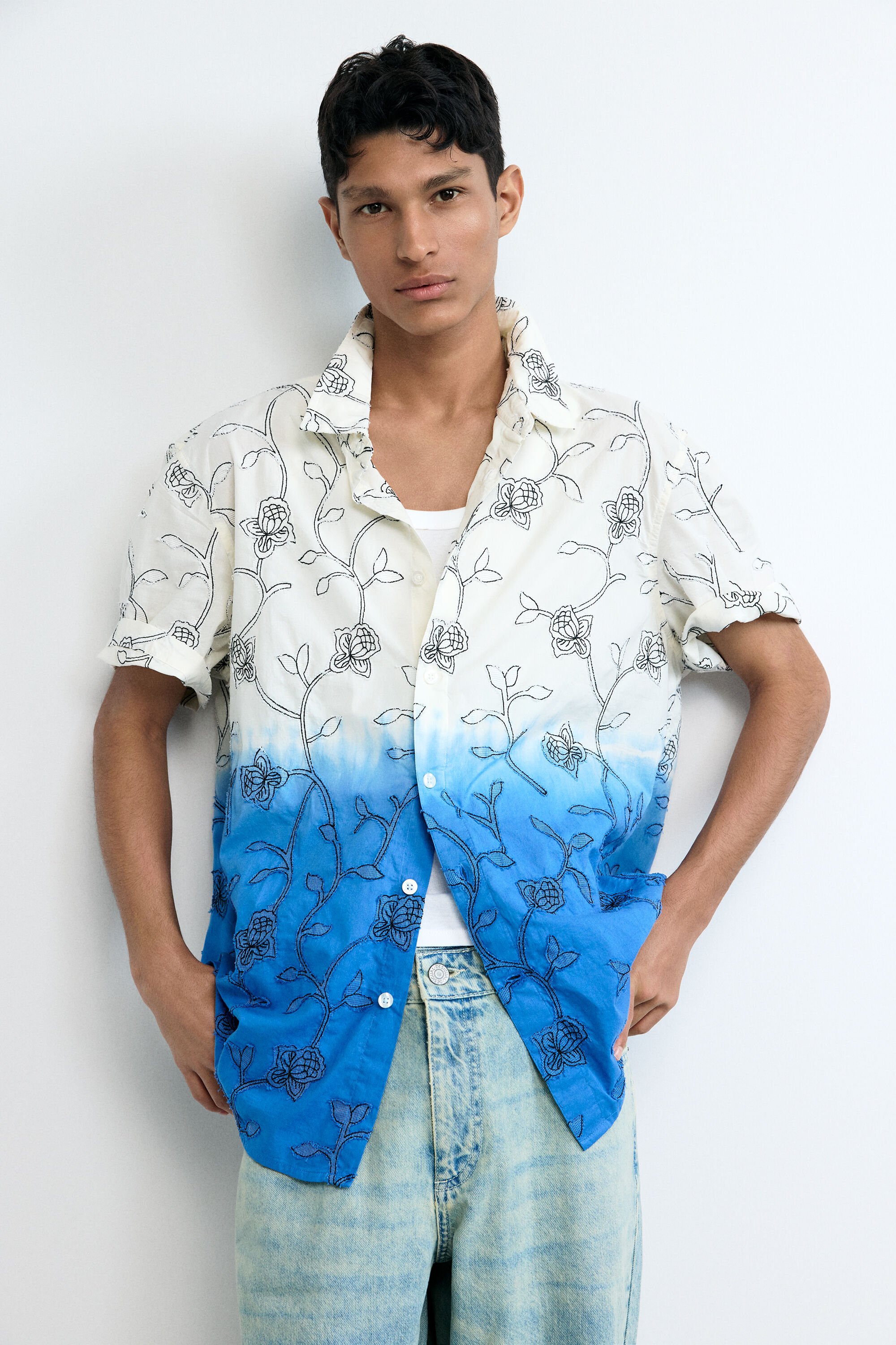 Embroidered ombré shirt