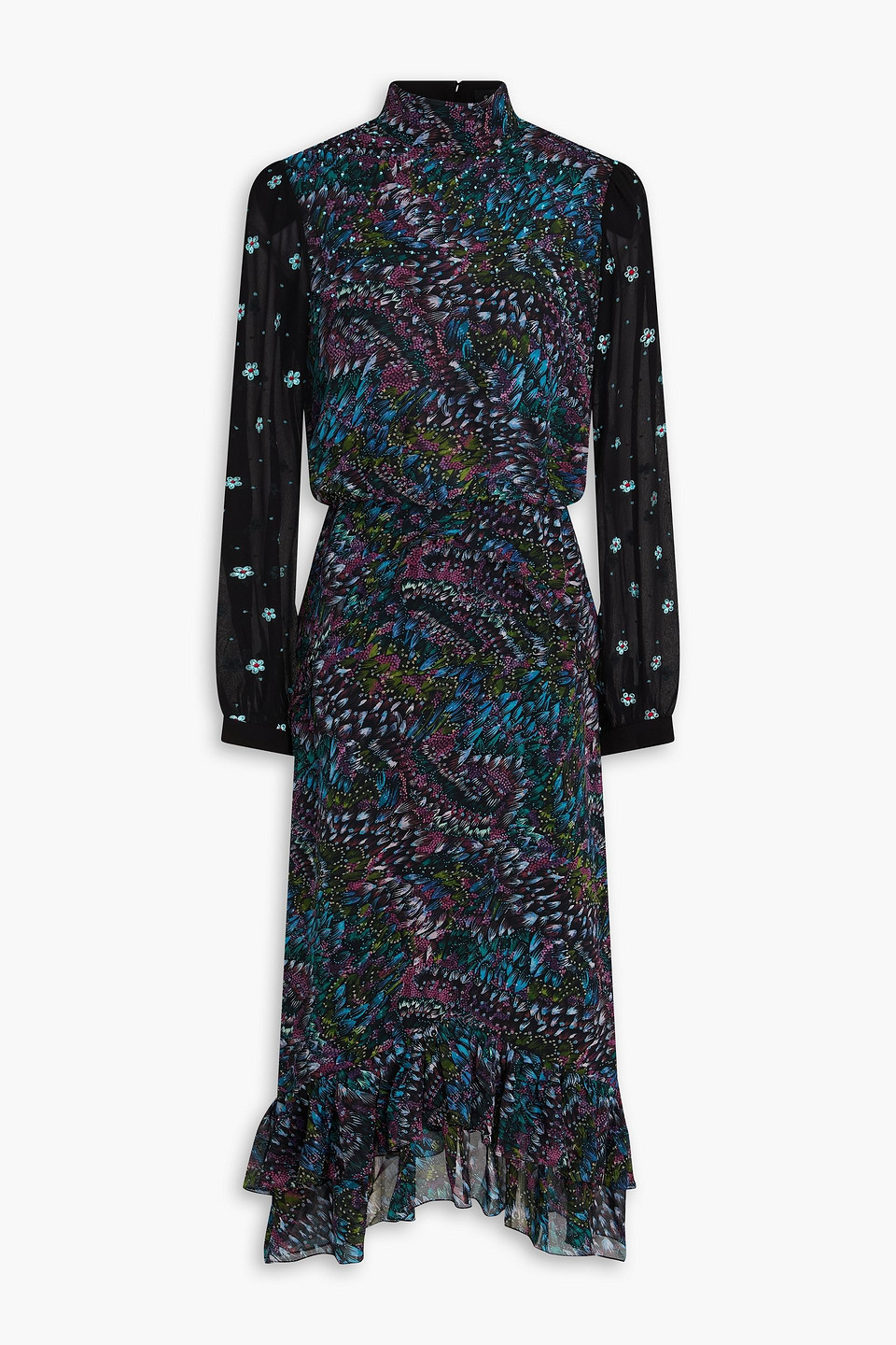 Isa ruffled floral-print silk-georgette midi dress - Black - UK 6