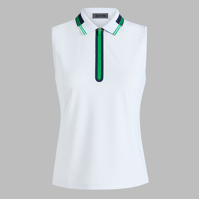 Contrast Tech Piqué Sleeveless Polo-Snow