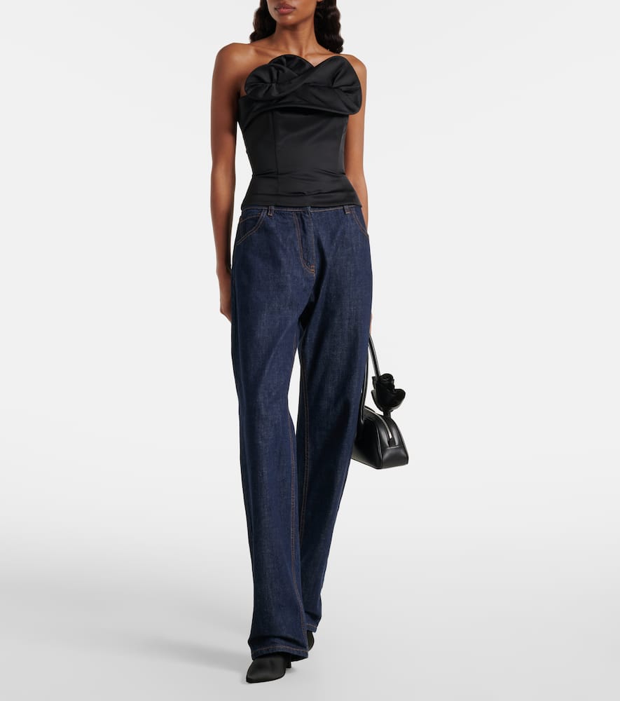 Ruffled wool and silk bustier top
