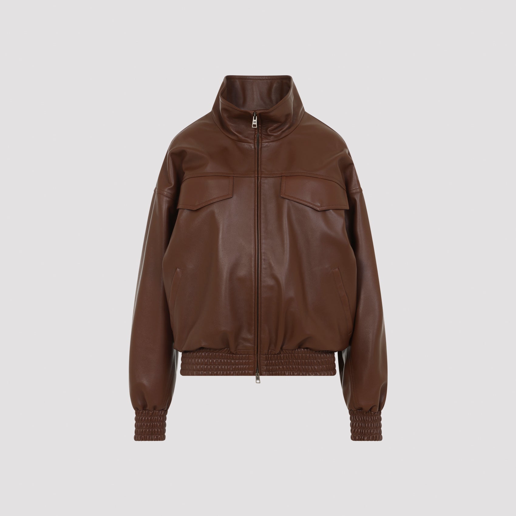 High-Collar Lambskin Blouson Bomber Jacket