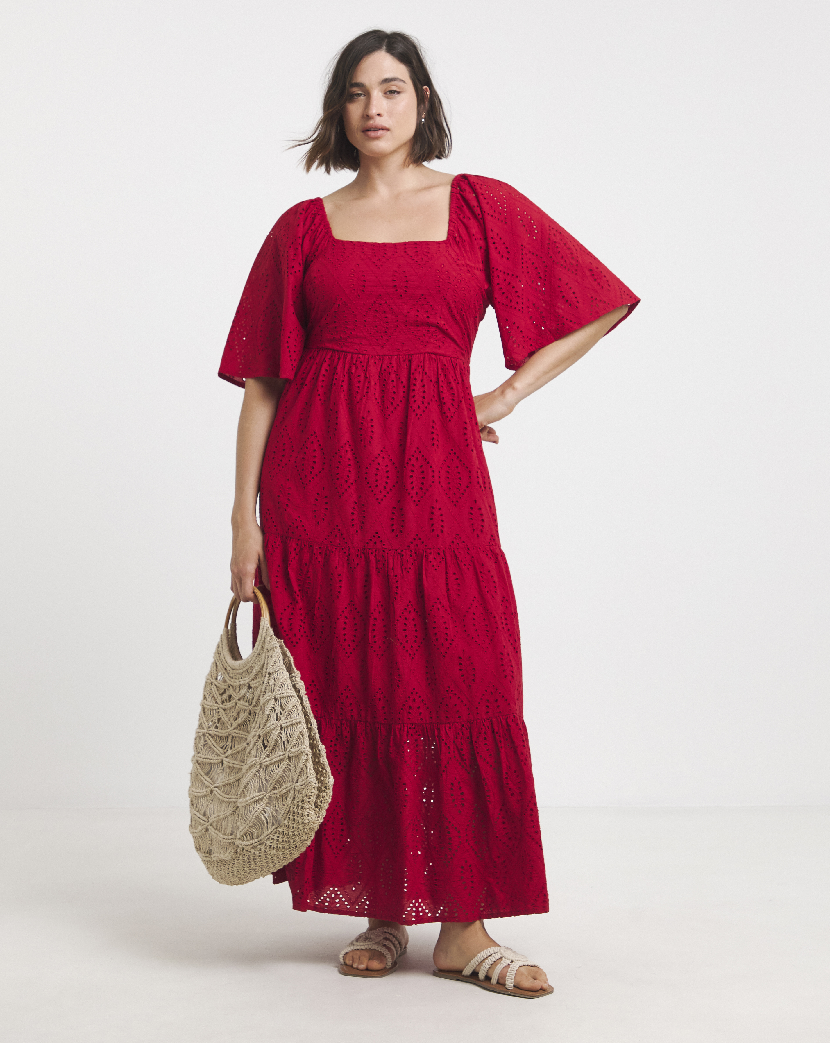 Simply Be Red Broderie Tiered Maxi Dre