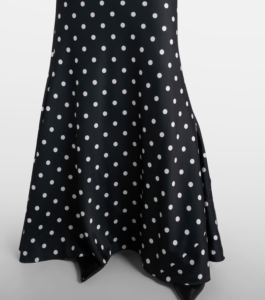 Polka-dot lace-trimmed satin gown