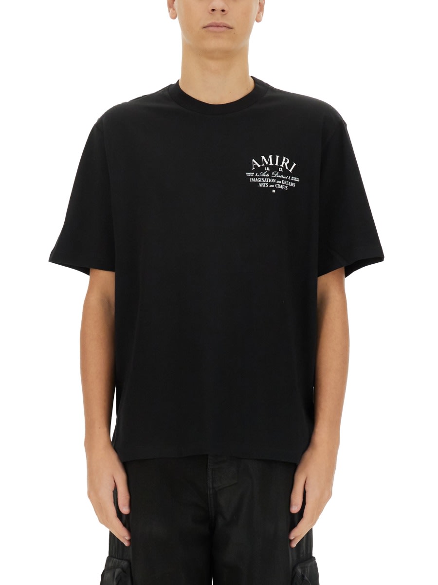 Blacxk Crewneck T-shirt With Arts District Logo Print In Cotton Man