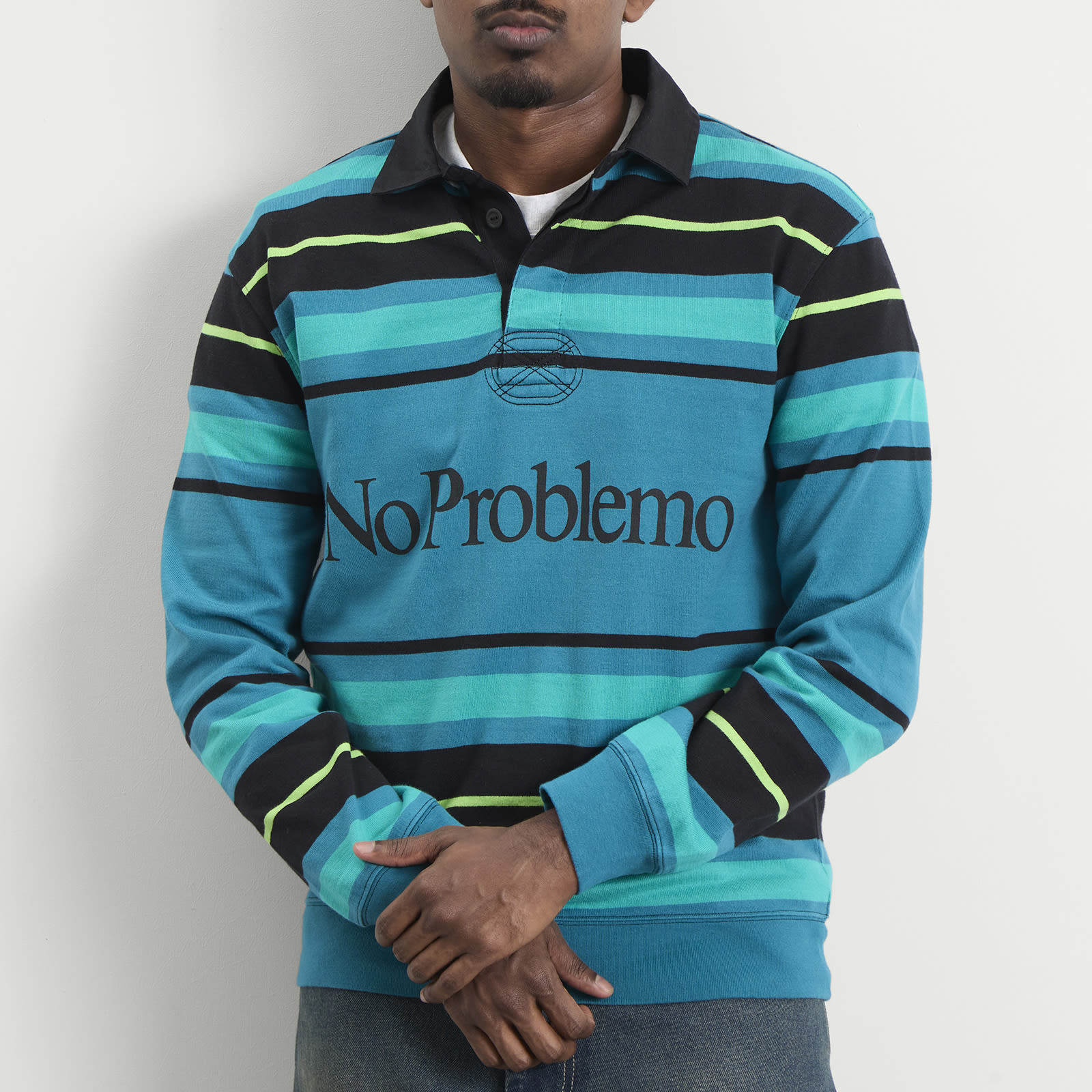 Men's Striped Rugby Shirt in Aqua