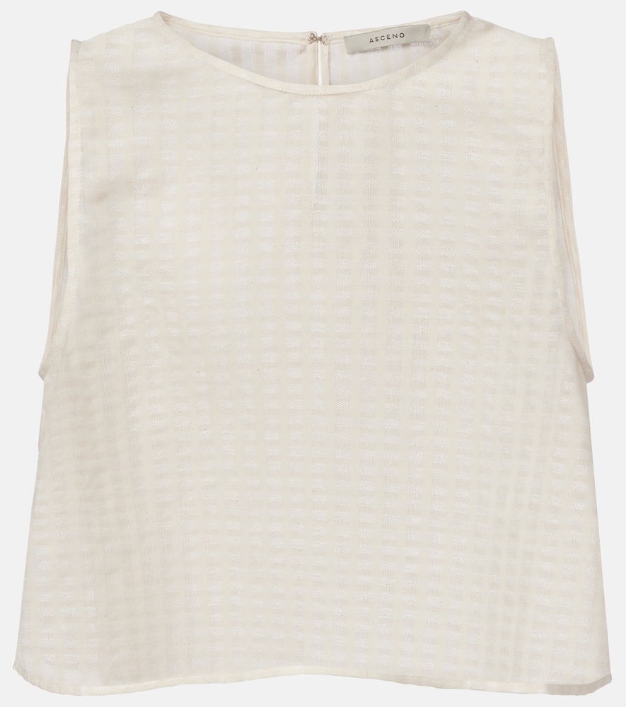 Kobe checked cotton and linen crop top
