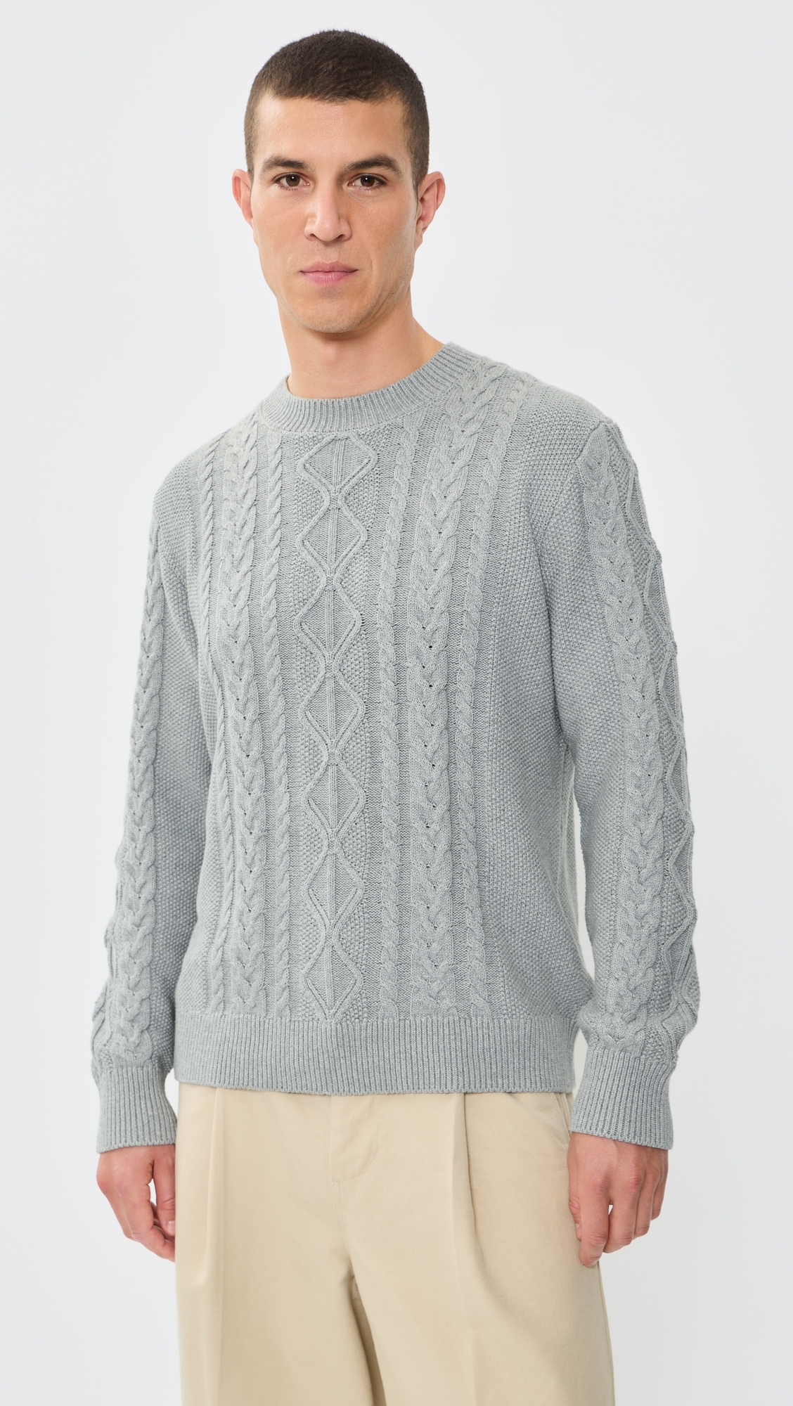Andre Cable Knit Crewneck Sweater Heather Grey