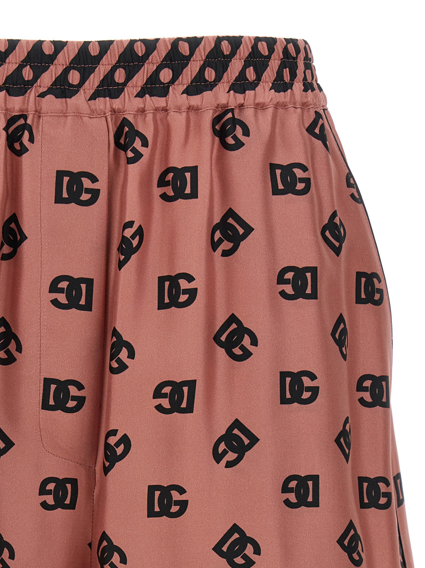 Pink Bermuda Shorts With Dg Logo Printed All-over In Silk Woman
