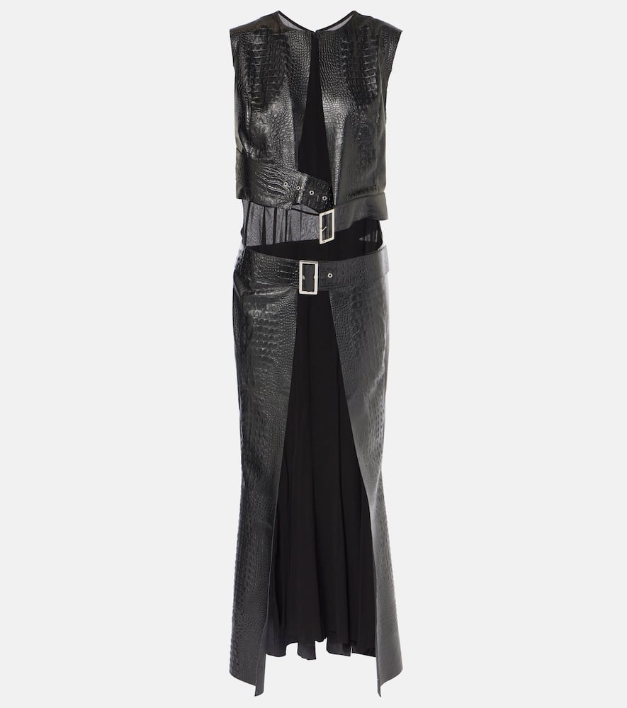 Snake-effect faux leather midi dress