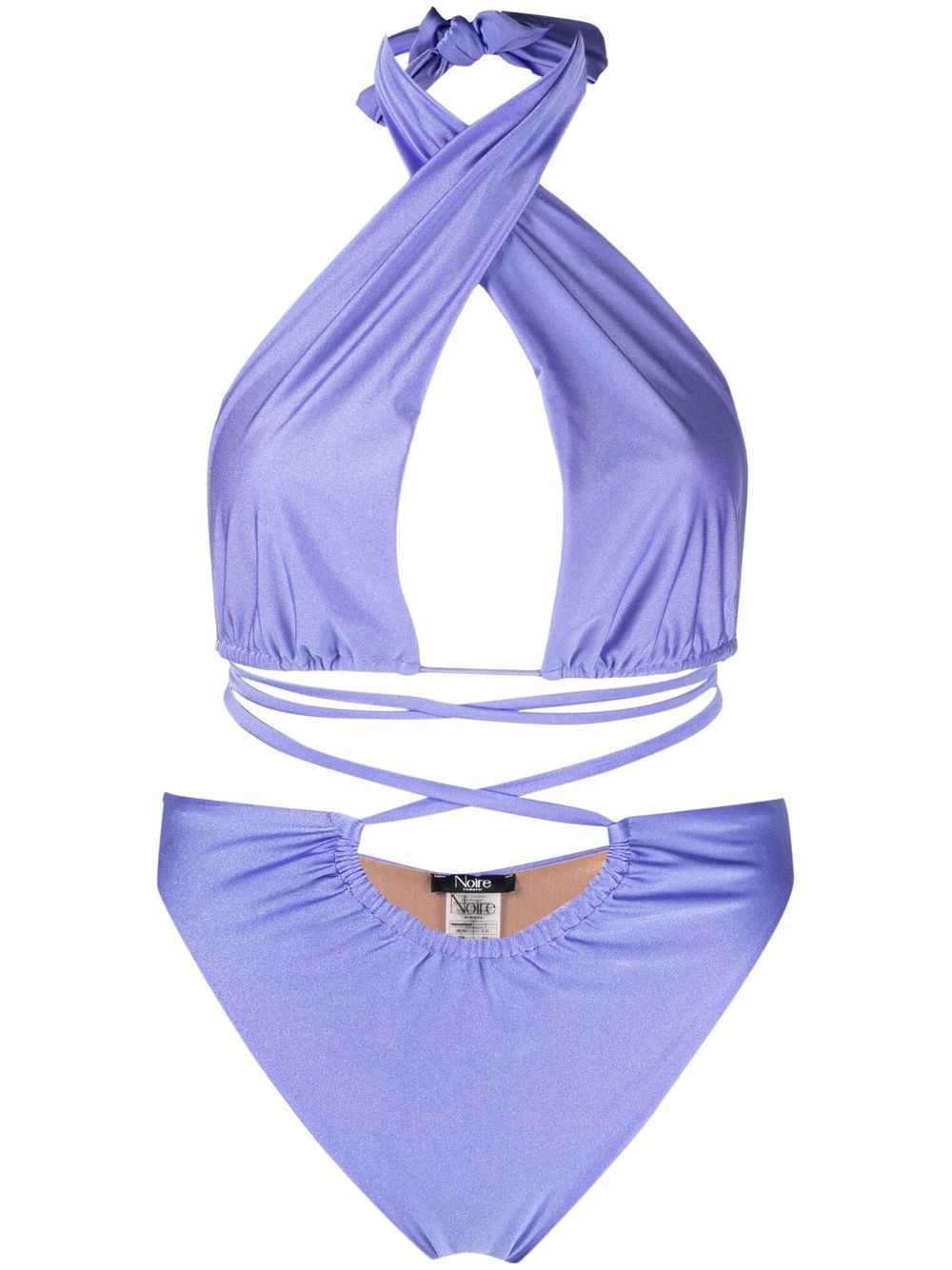 Lattice-strap halterneck swimsuit - Blue