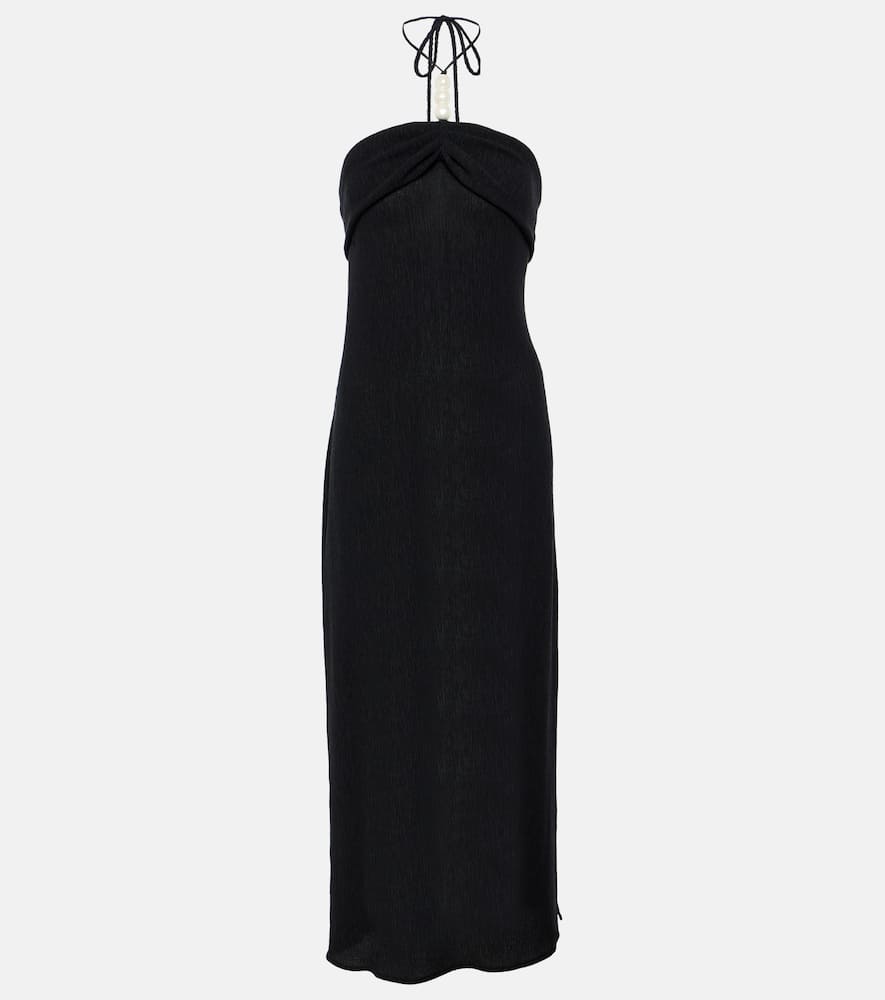 Pearl-detail halterneck midi dress