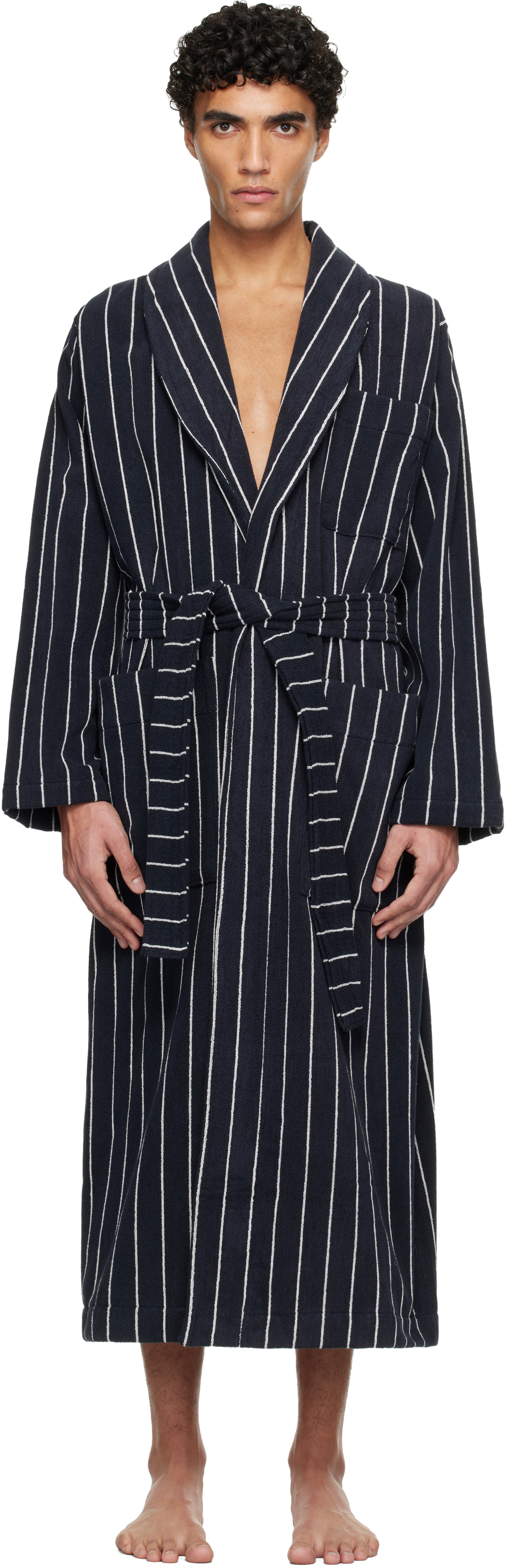 Navy & White Terry Classic Bathrobe