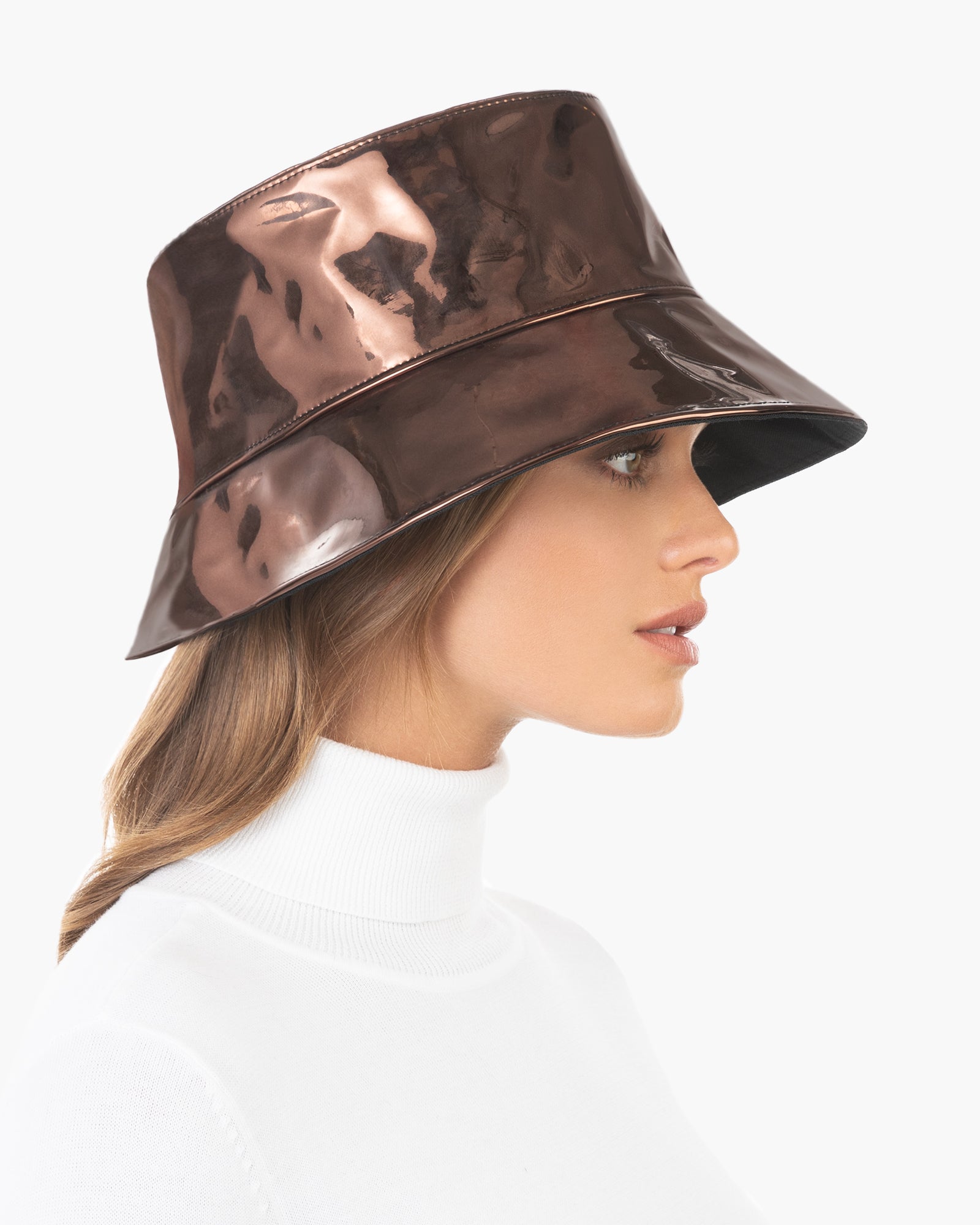Patti Bucket Hat for Women - Olive, Patent Vinyl, Water-Repellent, Made in USA