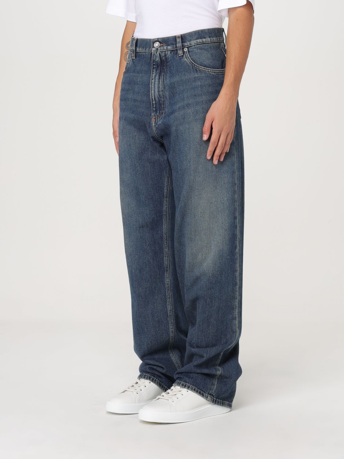Stonewashed straight-leg jeans - Blue