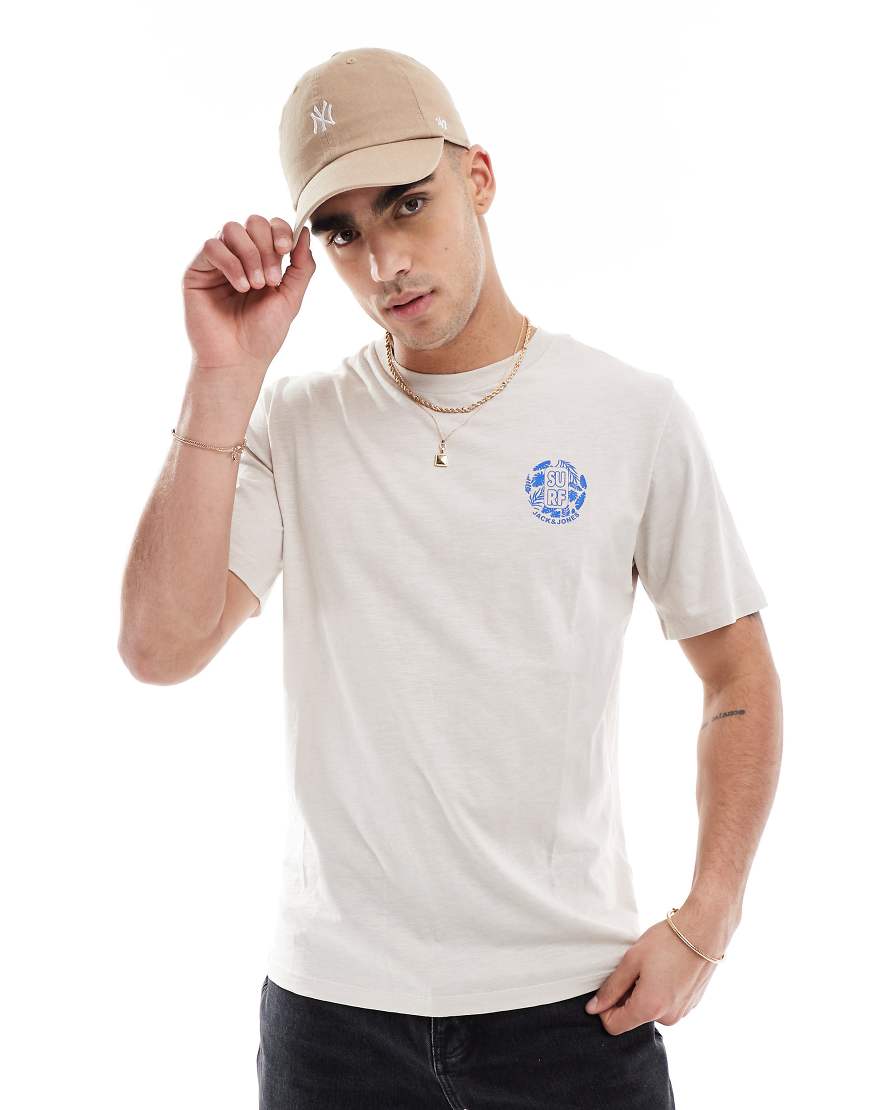 Jack & Jones chest print t-shirt in beige-Neutral