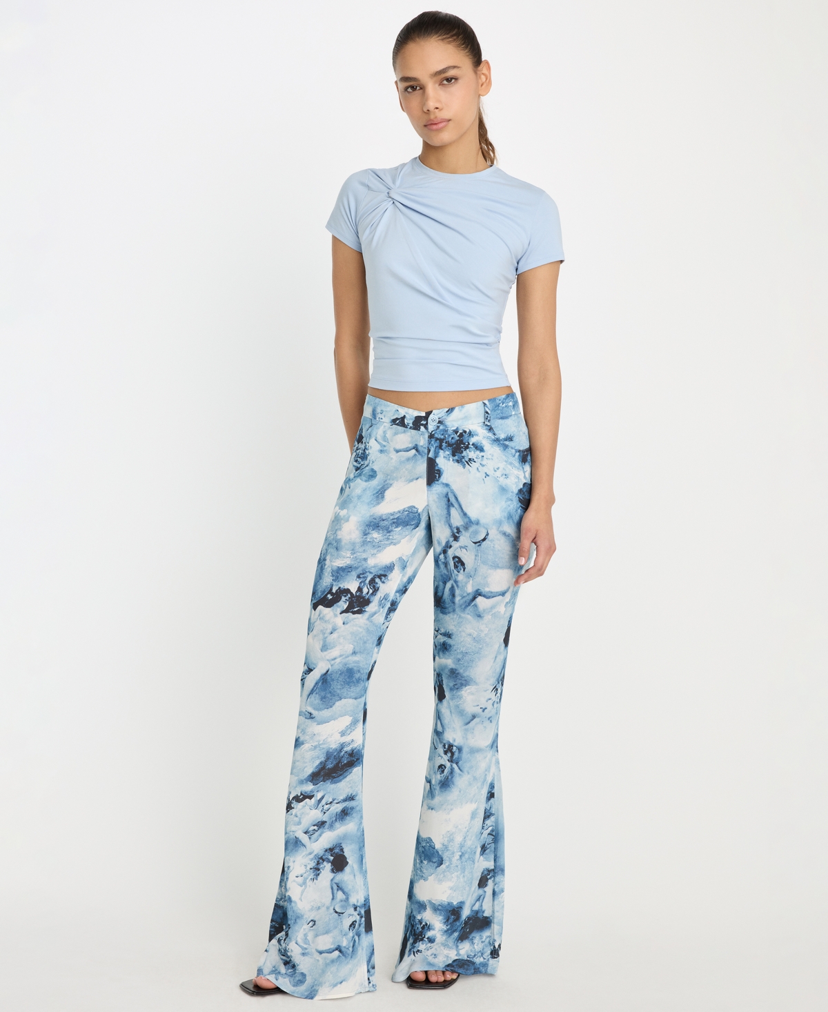 Women's Printed Flare Pants - Blue Angel Print
