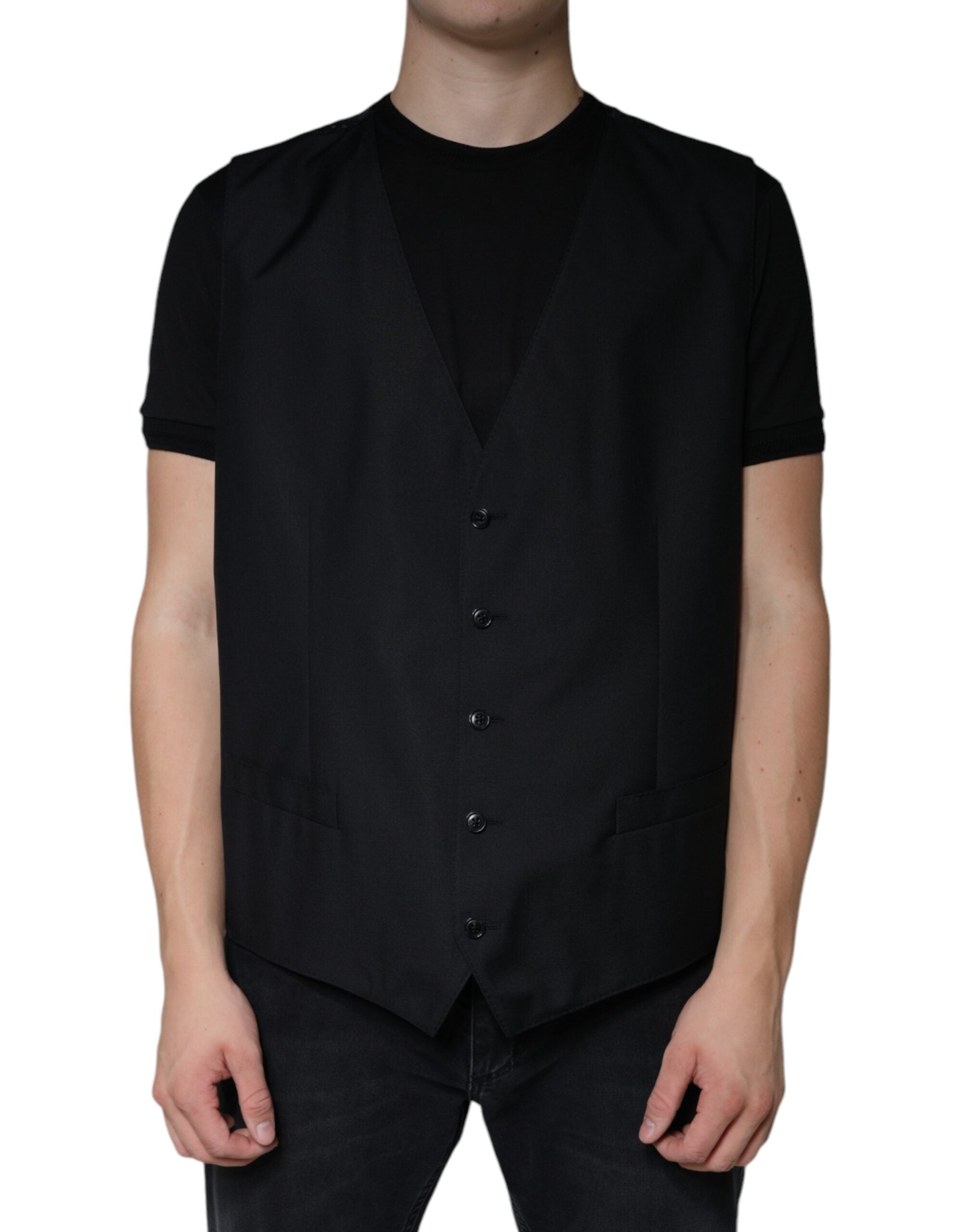 Virgin Wool and Silk Formal Vest — Black